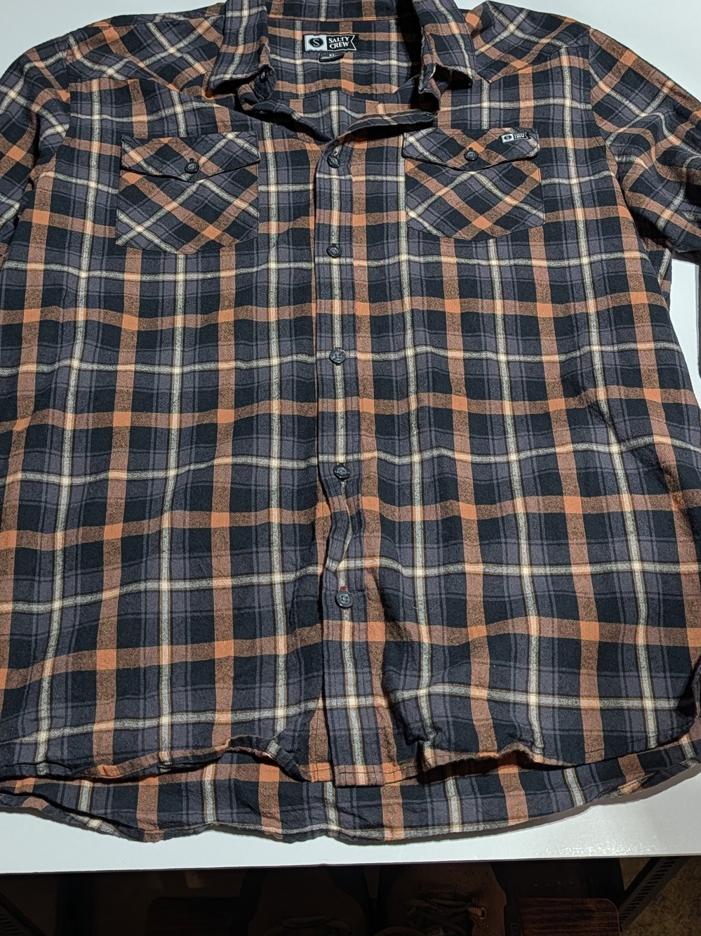Salty Crew Men’s Black and Brown Plaid Button-Down Shirt